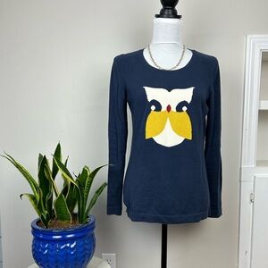 Navy Blue Long Sleeve Thin Sweater Knit Top with Owl Novelty Print